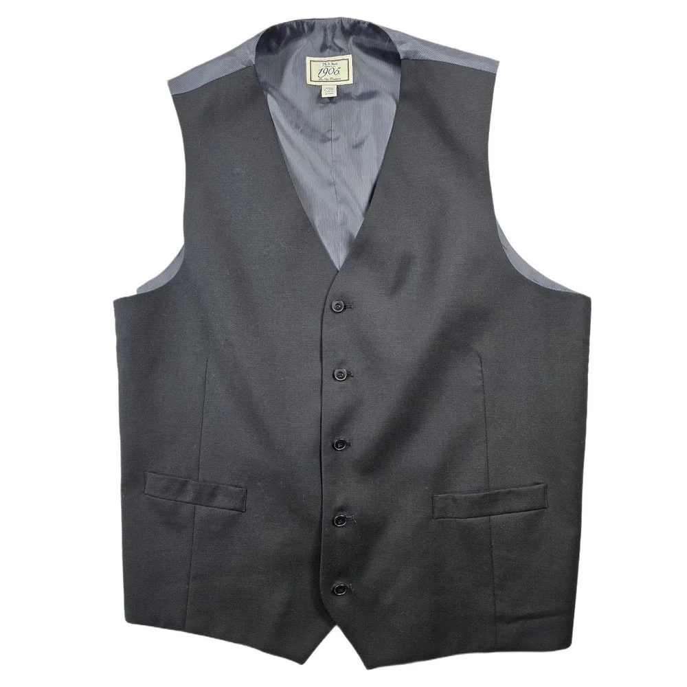 JoS A Bank Suit Vest Mens 2XL Black Wool Blend Formal 1905 Collection Waistcoat